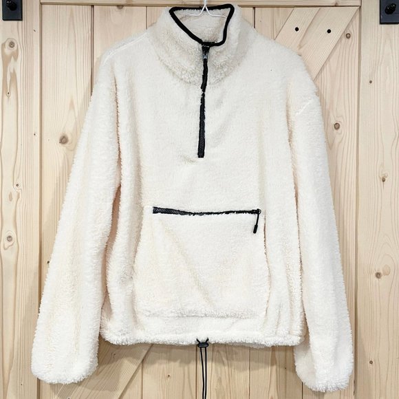 5/$20 NEW M Cream & Black Half Zip Soft Sherpa Juniors Jacket - Picture 3 of 5